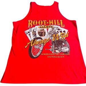 VTG Boot‎ Hill Saloon Biker Tank Top Murina USA Motorcycle Graphic Red XL Tee
